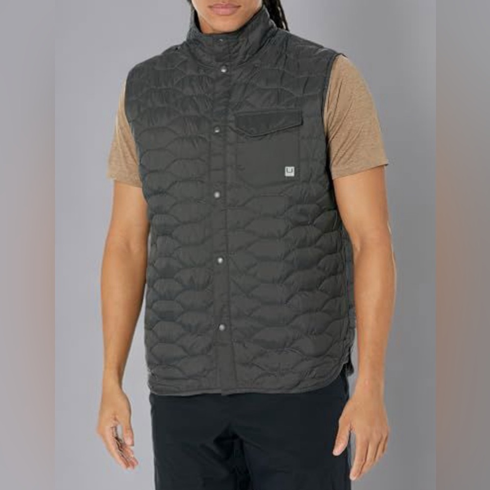 HUK Men's Tarpon Quilt, Insulated Performance Nylon Vest, Volcanic Ash, Small
